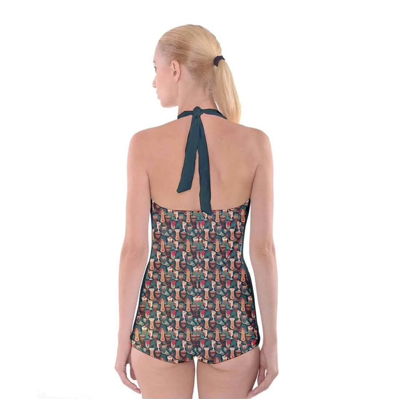 Retro Tiki Luau Boyleg Halter Swimsuit