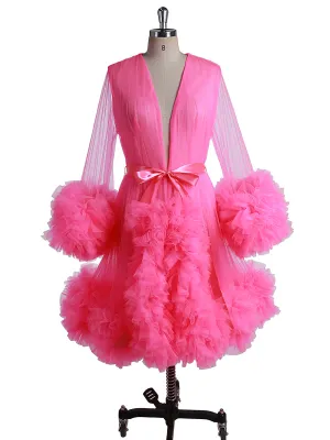 Rose Pink Ruffles Short Evening Dress V Neck Party Formal Gown Photo Shooting Dresses Photography Props YEWEN 2021