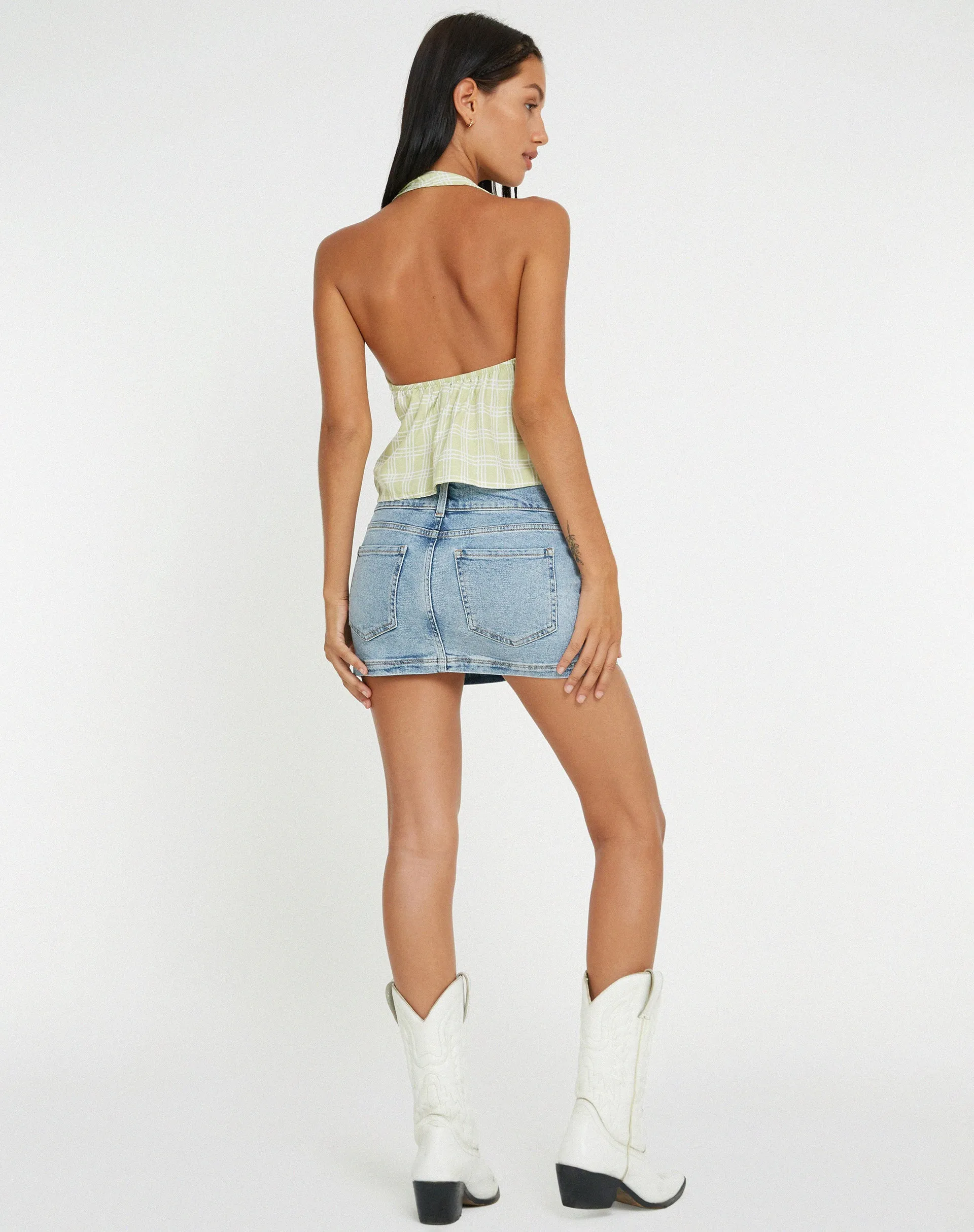 Roula Halter Top in Sage Check
