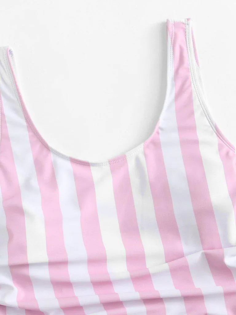 Ruched Detail Low Back Striped Swimsuit