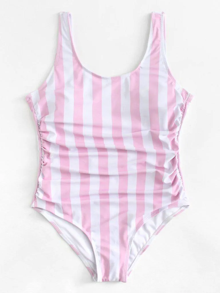 Ruched Detail Low Back Striped Swimsuit