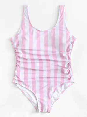Ruched Detail Low Back Striped Swimsuit