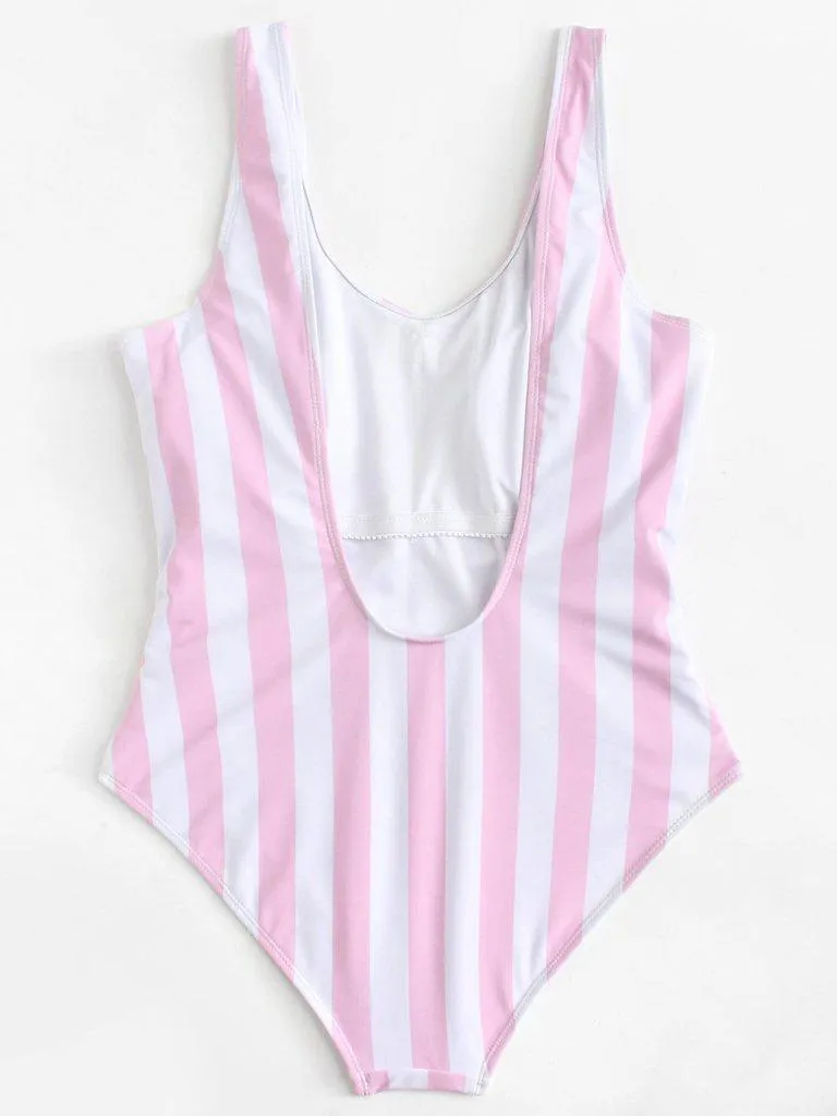 Ruched Detail Low Back Striped Swimsuit