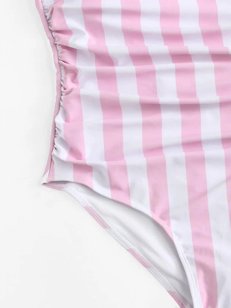 Ruched Detail Low Back Striped Swimsuit