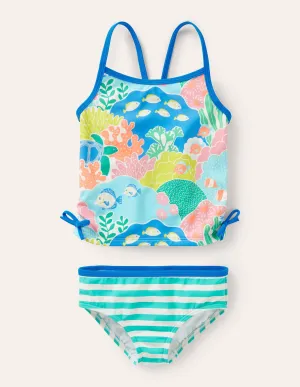 Ruched Tankini Set-Multi Coral Reef