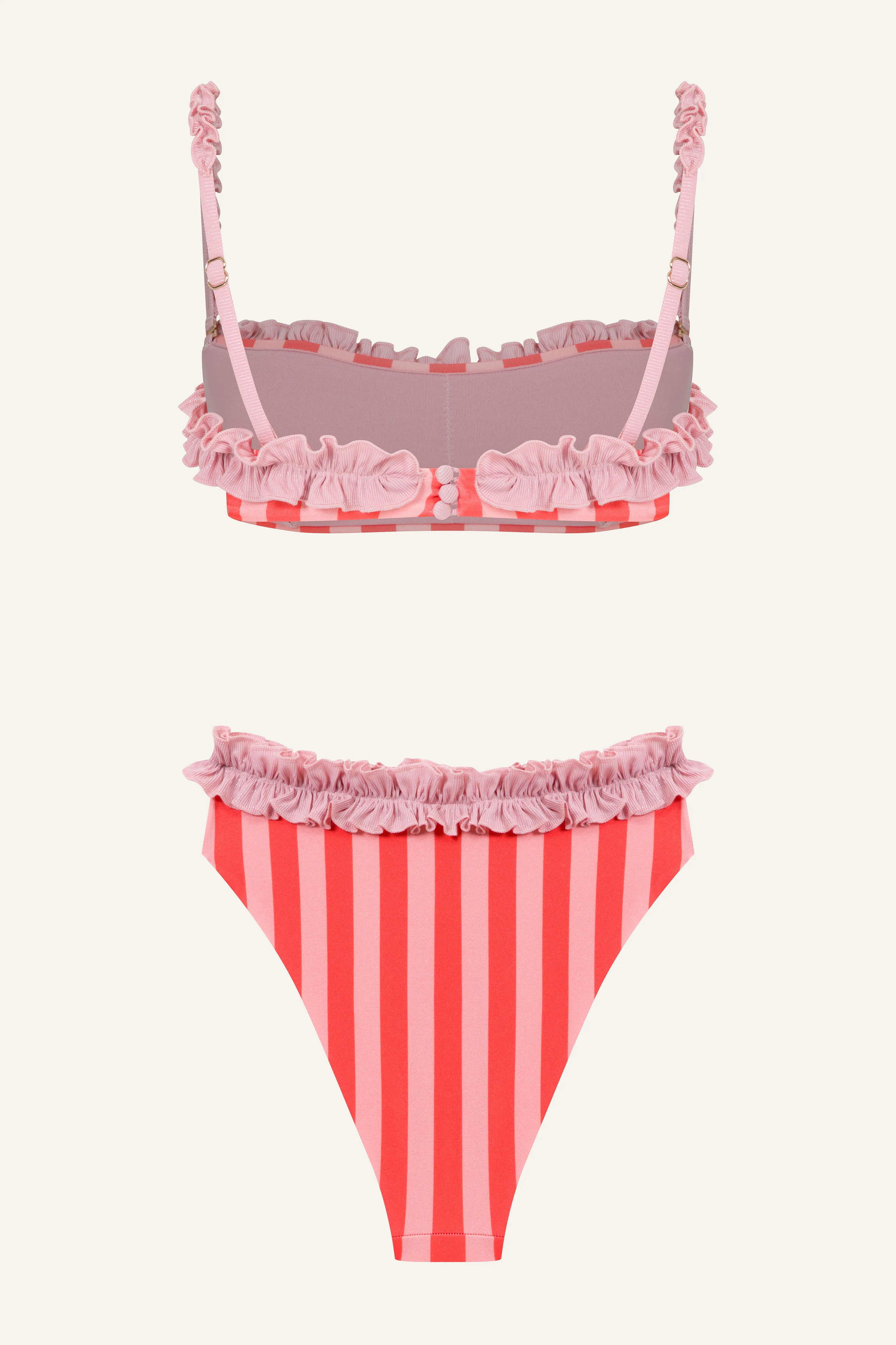 RUFFLED STRIPED STRAPLESS BIKINI
