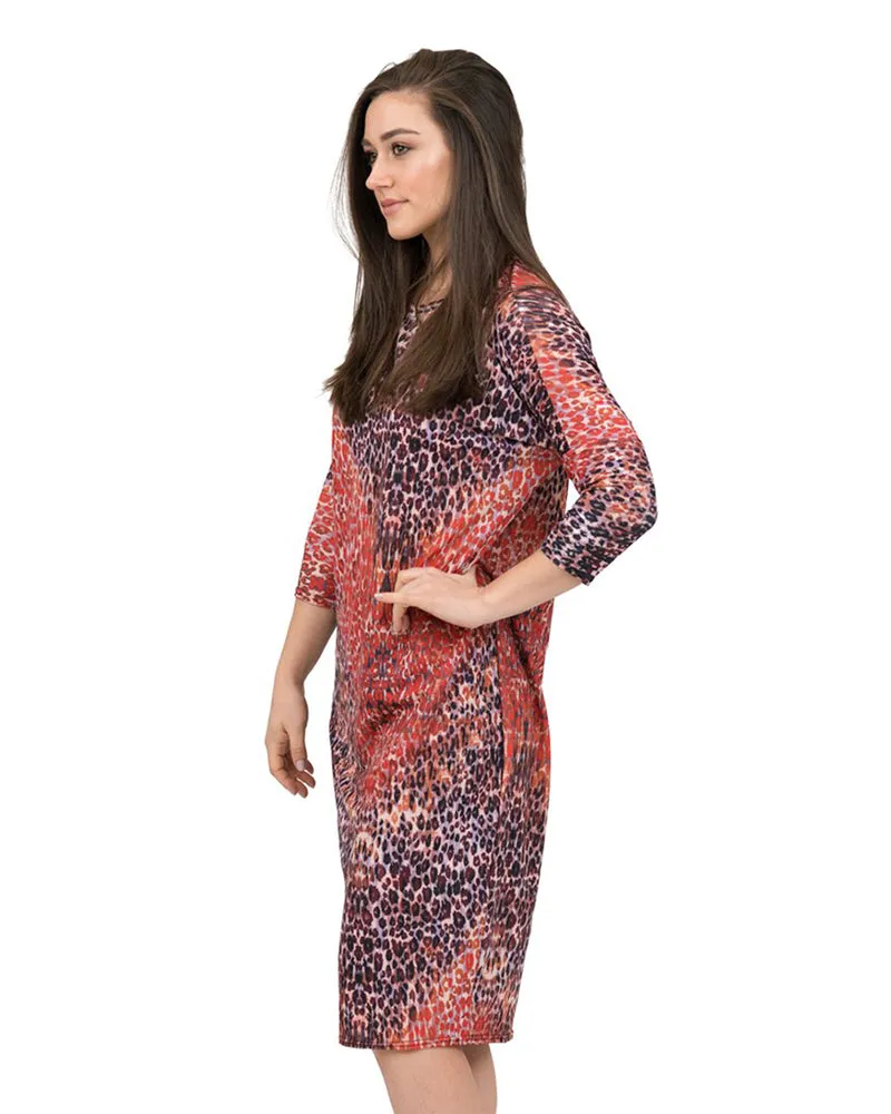 S19-FLD-OL Orange Leopard Flow Swim Dress