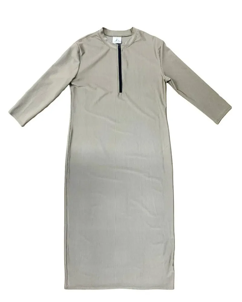 S23-MDS-M Ribbed Mocha Half Zip Swim Dress