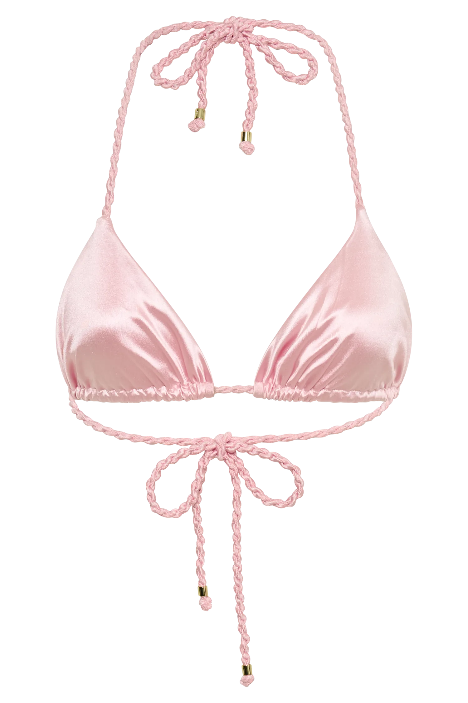 Sachi Triangle Bikini Top With Braided Ties - Pale Pink