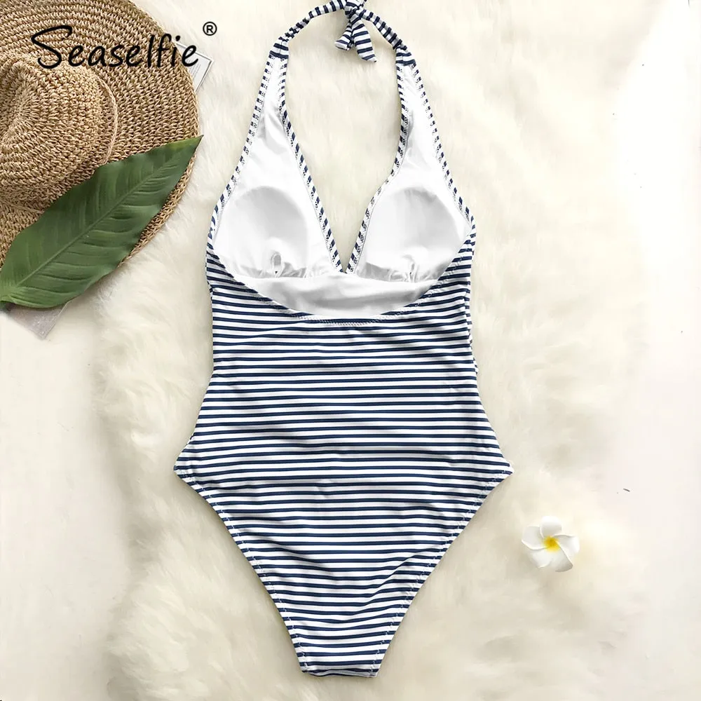 Sale! Halter One Piece Swimsuit Sexy Open Back Swimwear