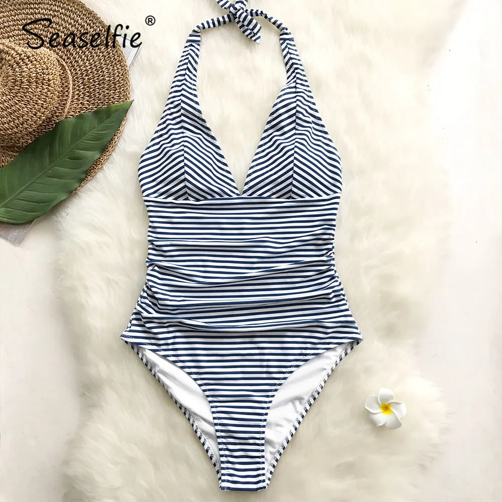 Sale! Halter One Piece Swimsuit Sexy Open Back Swimwear