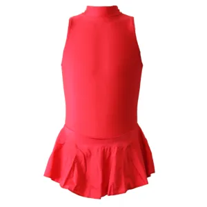 SALE - LOTTIE - LYCRA SLEEVELESS POLO NECK SKIRTED LEOTARD - RED SIZE 3 (8-10)
