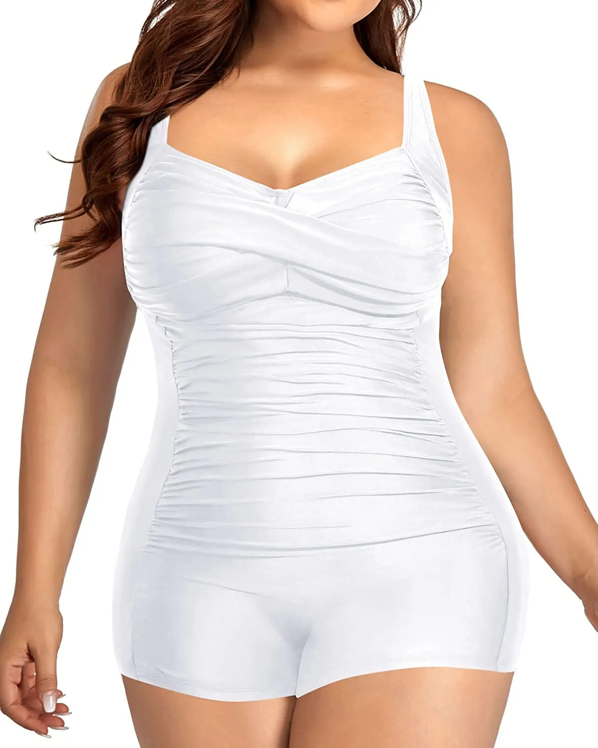 Santorini Black Plus Size One Piece Tummy Control Ruched Swimsuit