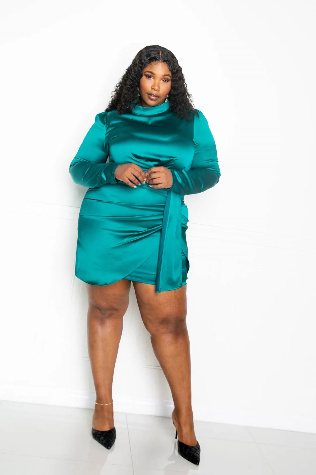 Satin Ruched Mini Dress