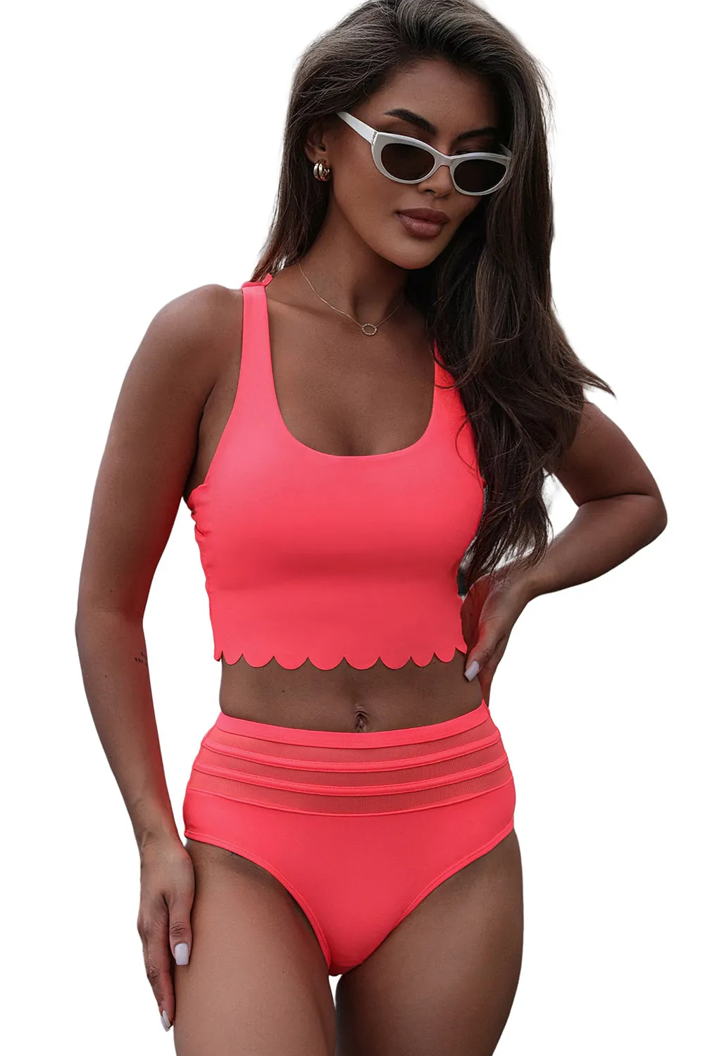 Scalloped Cross High Waist Bikini
