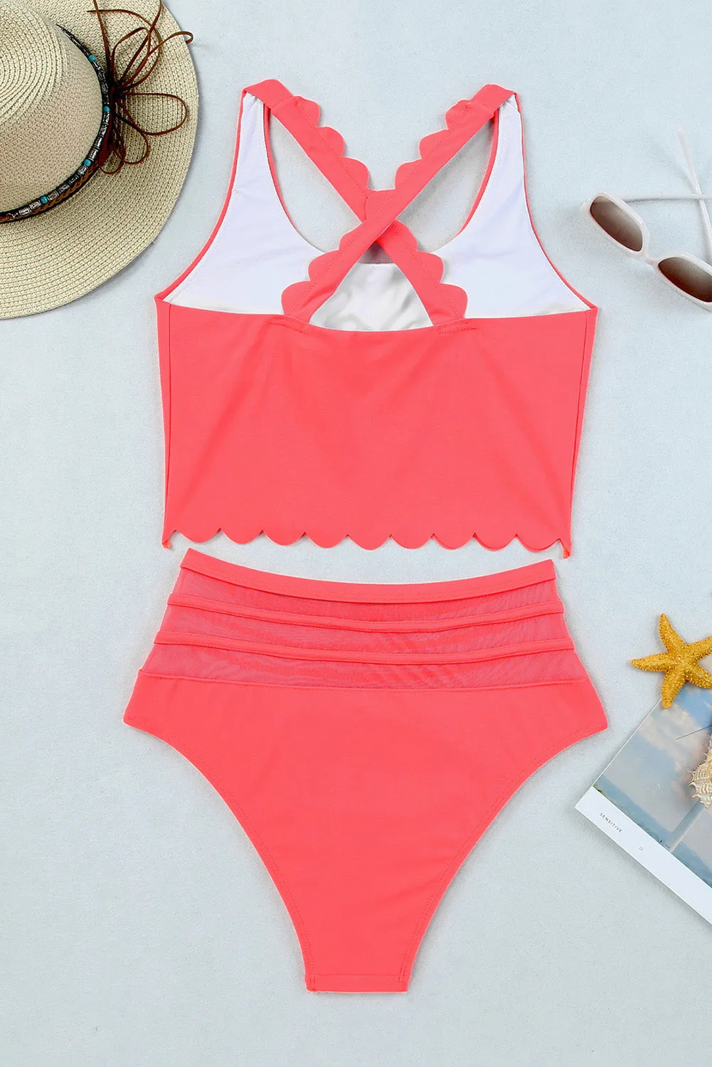 Scalloped Cross High Waist Bikini