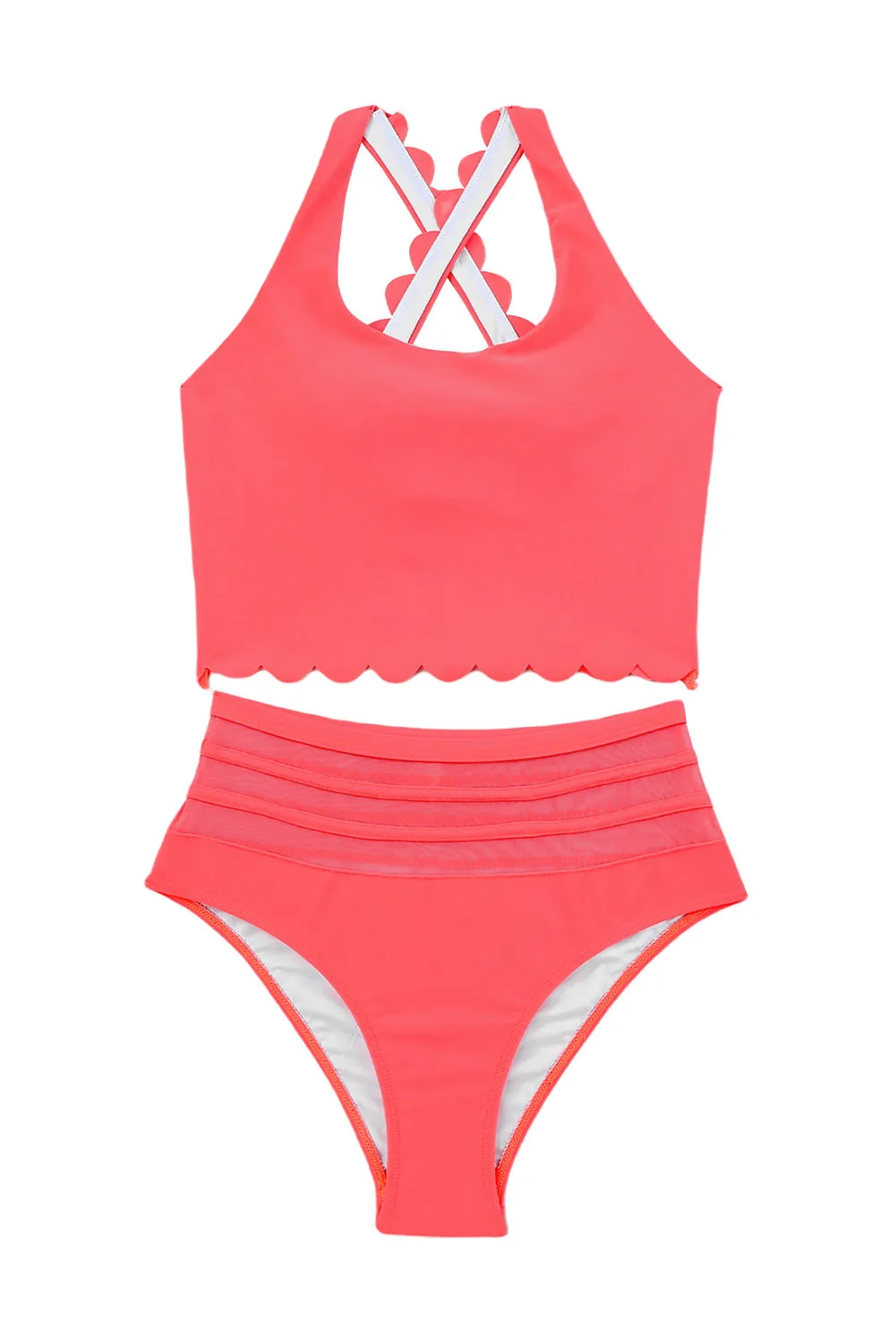 Scalloped Cross High Waist Bikini