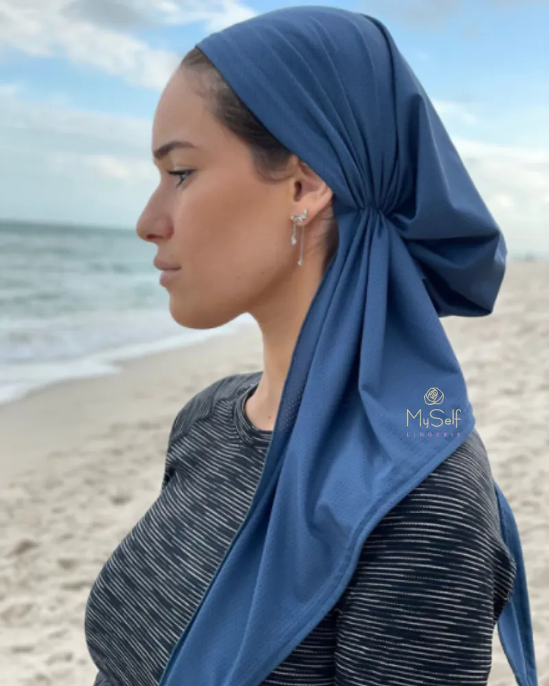 Scarf Bar Ocean Blue Dri Fit Pre-Tied Bandanna with Velvet Non Slip Grip