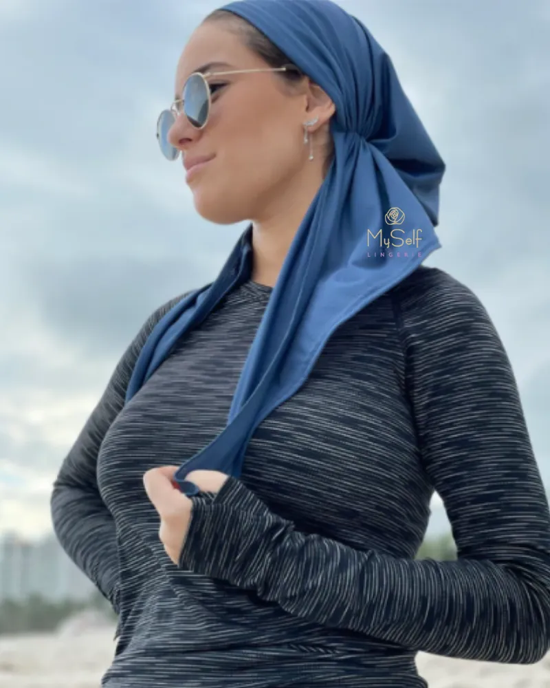 Scarf Bar Ocean Blue Dri Fit Pre-Tied Bandanna with Velvet Non Slip Grip