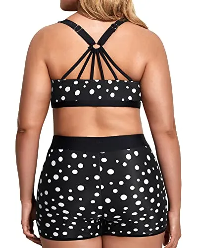 Scoop Neck Plus Size Tankini With Padded Bra And Boyshorts For Women-Black Dot