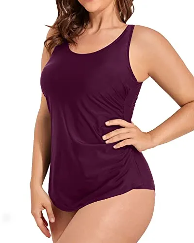 Scoop Neck Women’S Ruched Tummy Control One Piece Swimsuit-Maroon