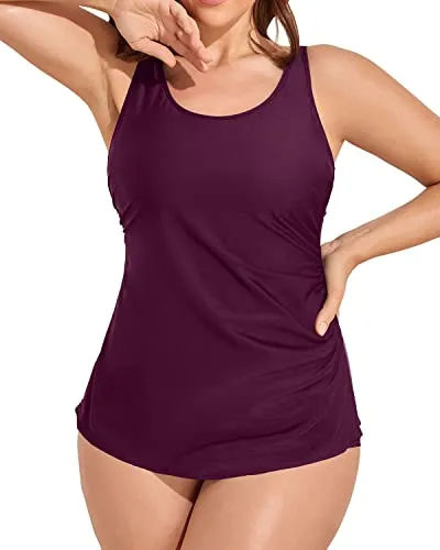 Scoop Neck Women’S Ruched Tummy Control One Piece Swimsuit-Maroon