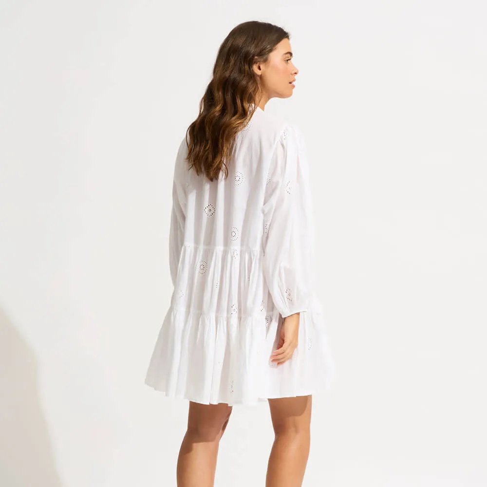 Seafolly Embroidery Tier Mini Dress Mini Dress Cover Up - White