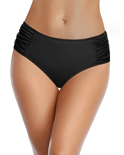 Seamless Cheeky Side Tie Swim Bottoms For Women-Black
