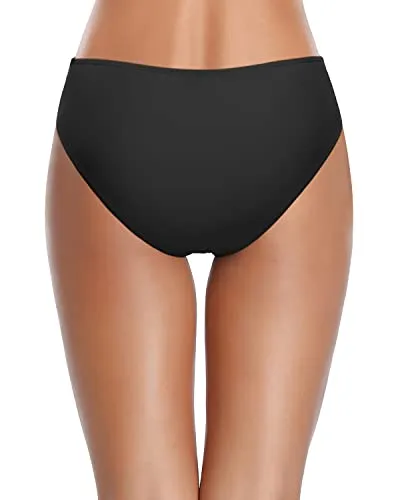 Seamless Cheeky Side Tie Swim Bottoms For Women-Black