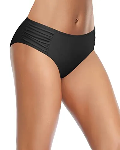 Seamless Cheeky Side Tie Swim Bottoms For Women-Black