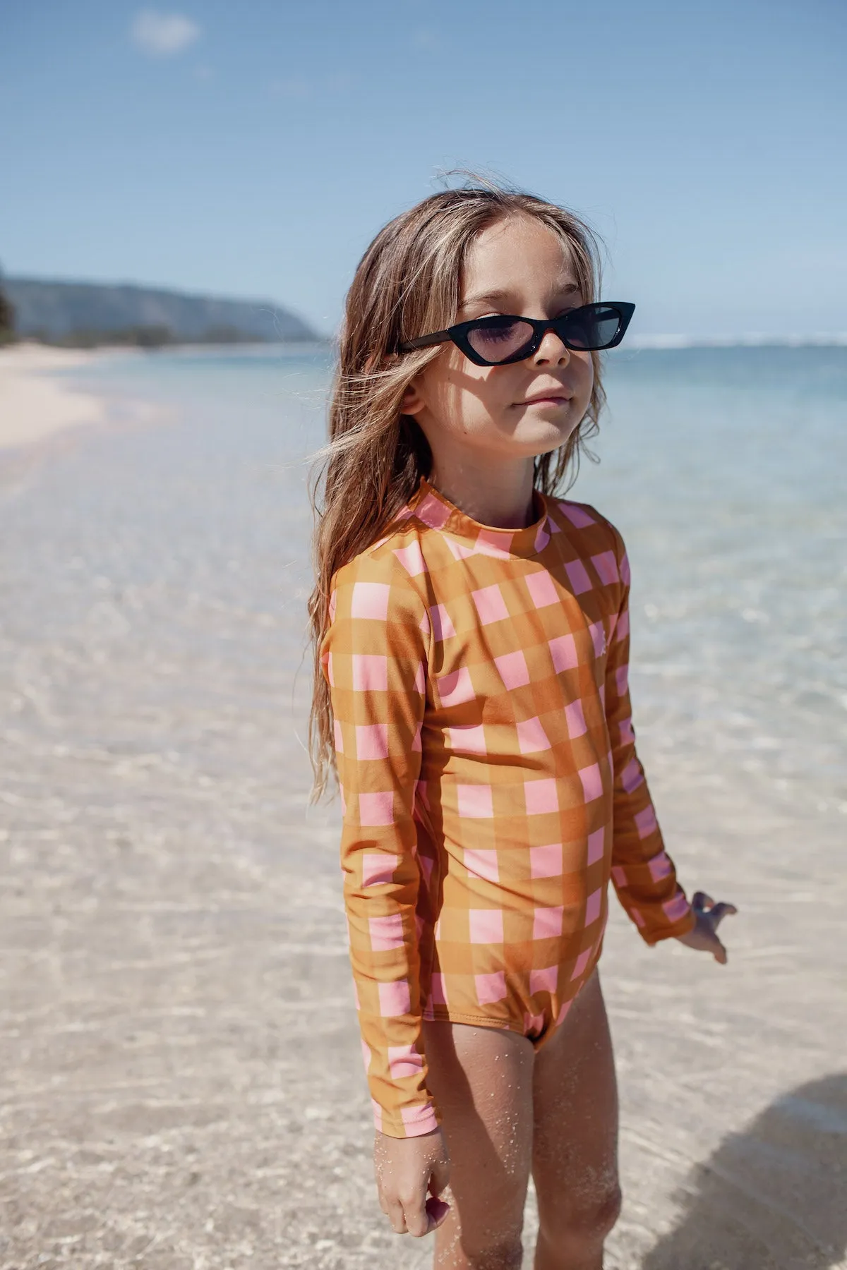 Seaside Gingham / Long Sleeve One Piece Swimsuit