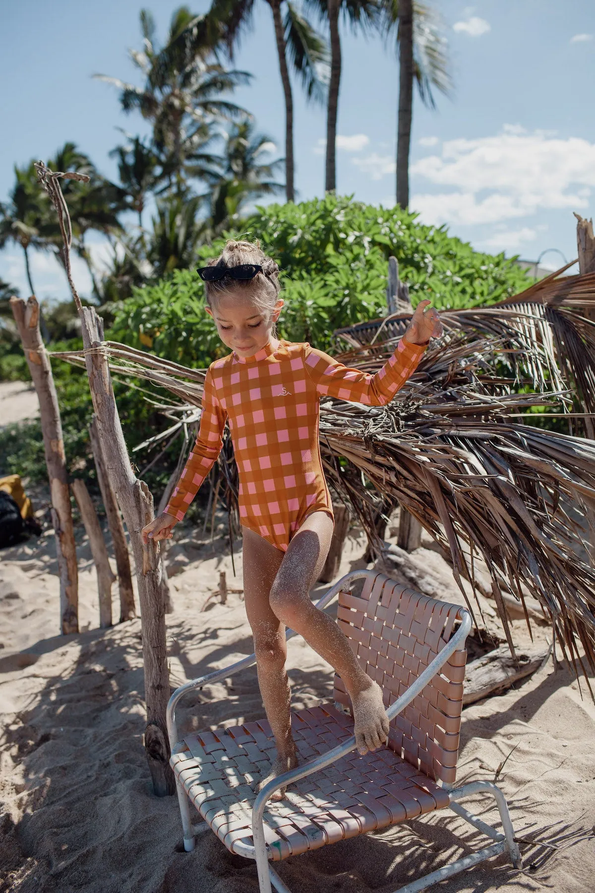 Seaside Gingham / Long Sleeve One Piece Swimsuit