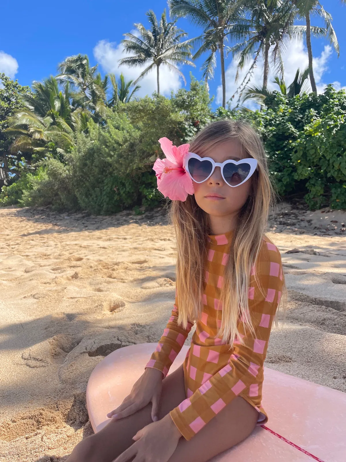 Seaside Gingham / Long Sleeve One Piece Swimsuit