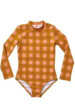Seaside Gingham / Long Sleeve One Piece Swimsuit