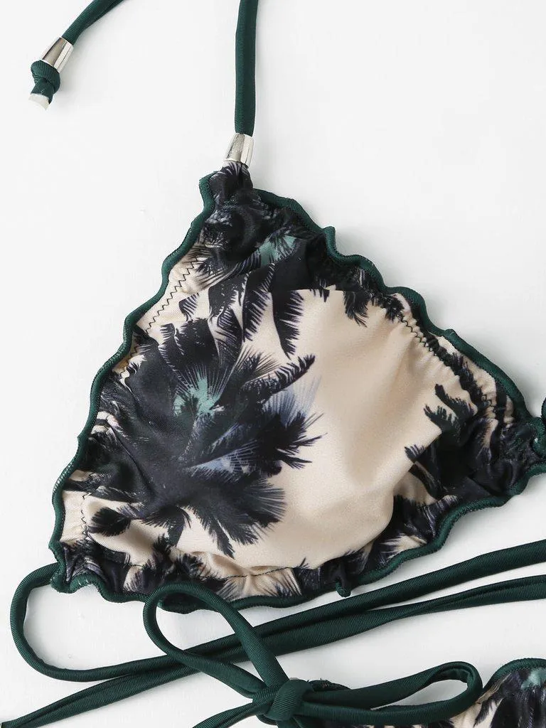 Self Tie Palm Print Bikini Set