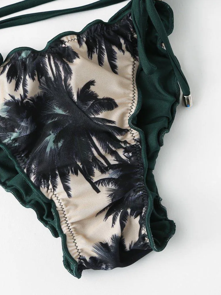 Self Tie Palm Print Bikini Set