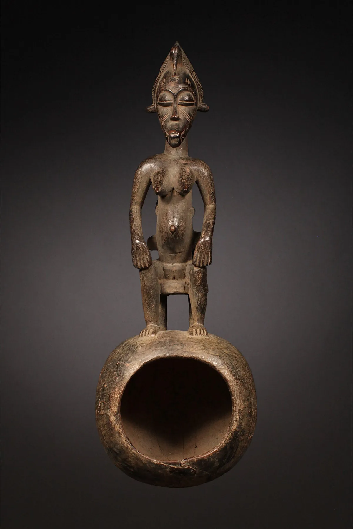 Senufo Ceremonial Spoon, Maternity Figure, African Artifact, Carved Wood
