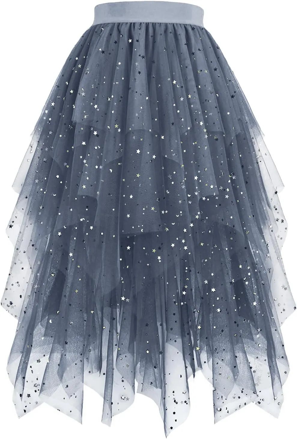Sequin Tulle Skirts for Women Irregular Layered Sparkly Tutu Skirt Elastic High Waist A-Line Skirt