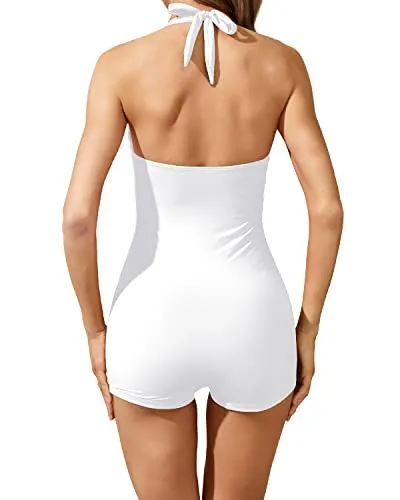 Sexy And Modest One Piece Swimsuits Shorts Boyleg-White