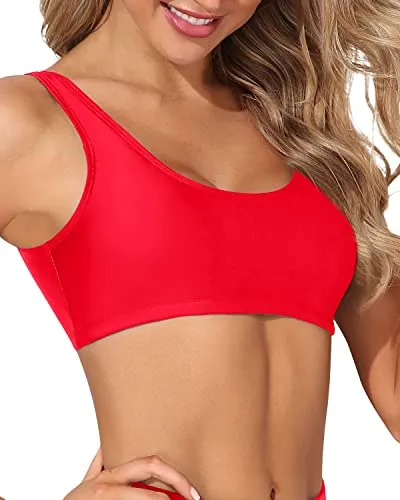 Sexy Crop Top Sports Bra Bathing Suit For Teen Girls And Women-Neon Red
