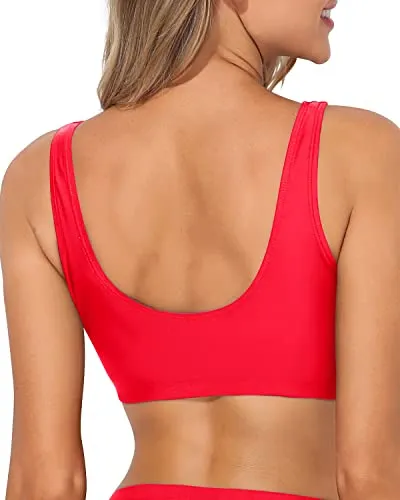 Sexy Crop Top Sports Bra Bathing Suit For Teen Girls And Women-Neon Red