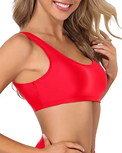 Sexy Crop Top Sports Bra Bathing Suit For Teen Girls And Women-Neon Red