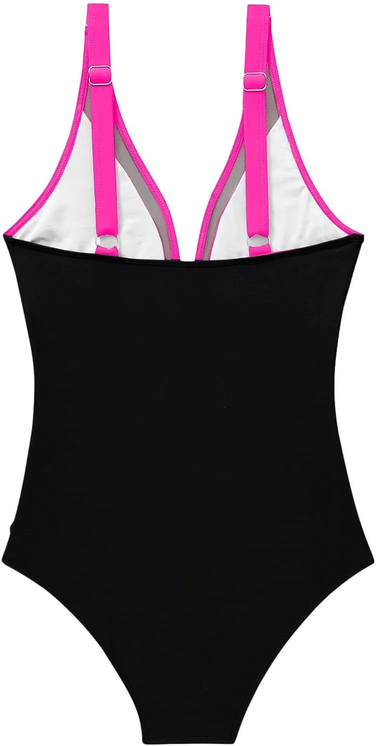 Sexy Mesh Swimwear for Women Trendy One Piece V Neck Tummy Control Swim Suit Summer 2025 High Waisted Bathing Suits