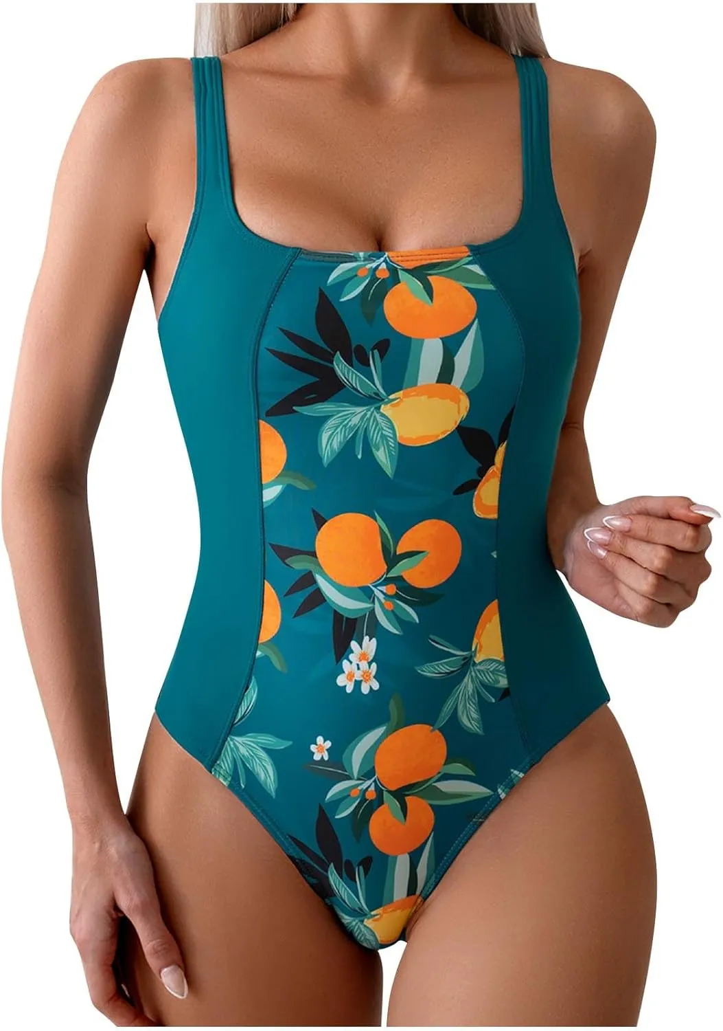 Sexy One Piece Swimsuit for Women Laceup Backless Tummy Control Bathing Suit Patchwork Floral Printed Slimming Swimwear