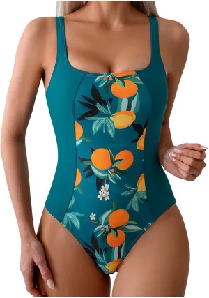 Sexy One Piece Swimsuit for Women Laceup Backless Tummy Control Bathing Suit Patchwork Floral Printed Slimming Swimwear