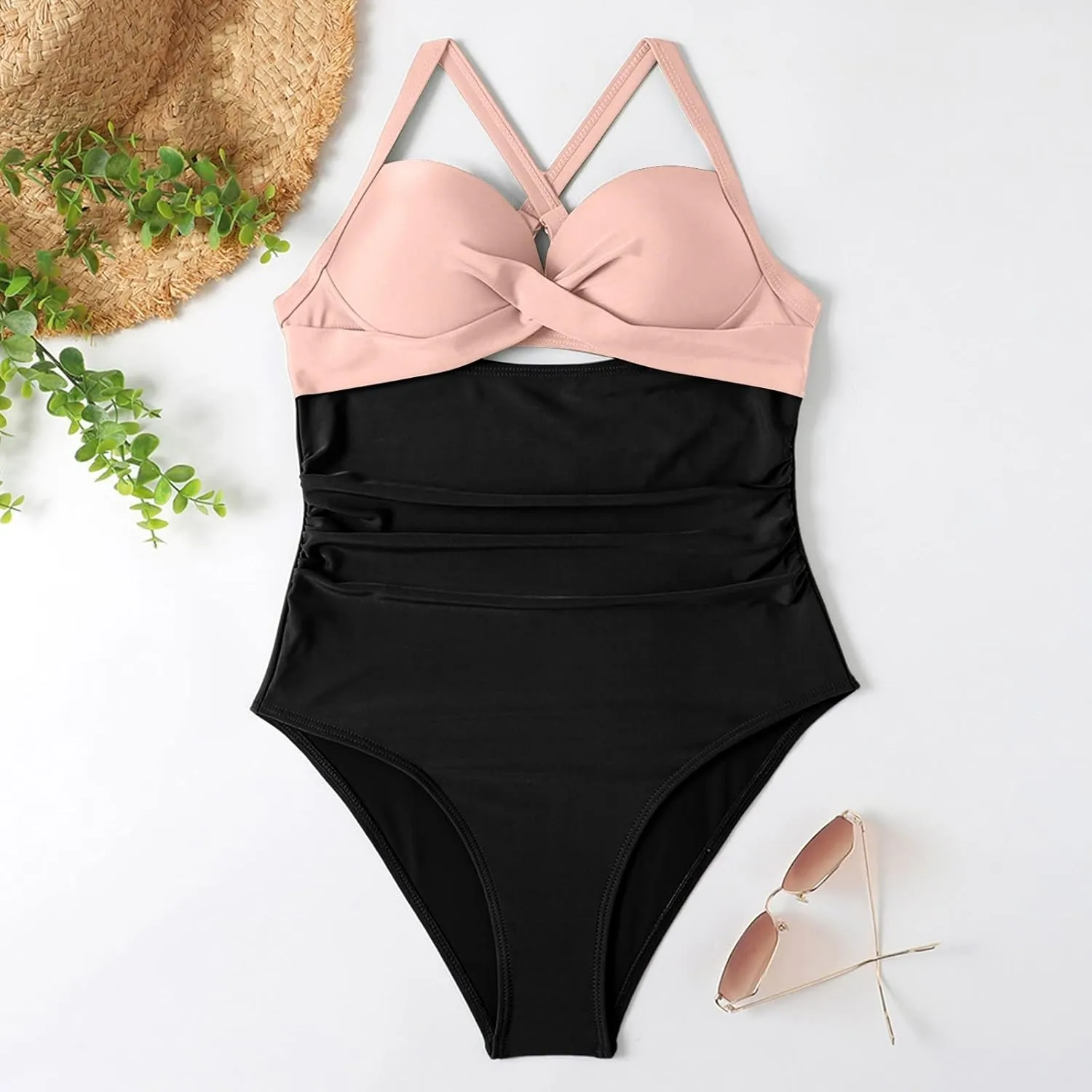 Sexy One Piece Swimsuit for Women Tummy Control Swimwear Twist Front Cutout High Waisted Tie Backless Bathing Suit