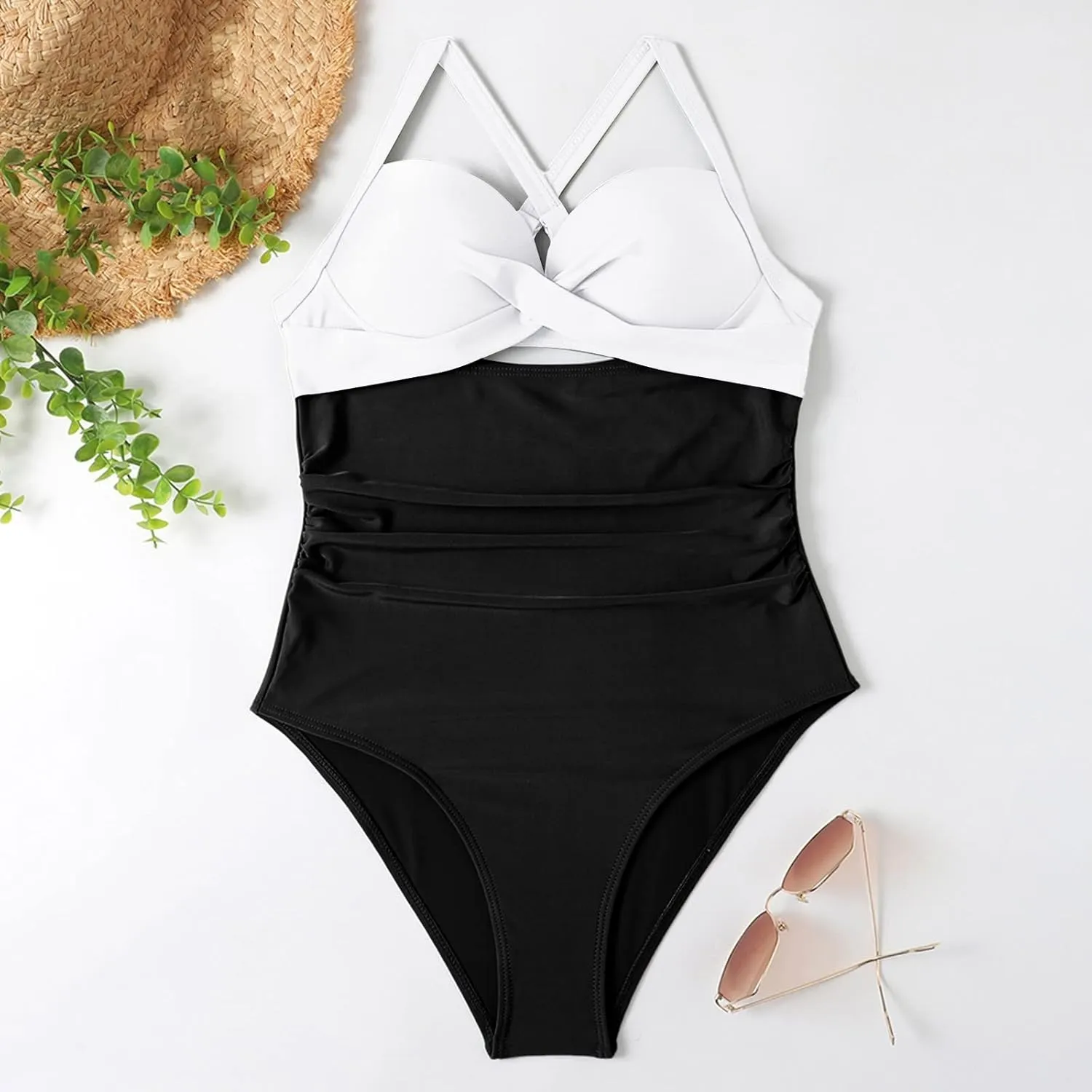 Sexy One Piece Swimsuit for Women Tummy Control Swimwear Twist Front Cutout High Waisted Tie Backless Bathing Suit