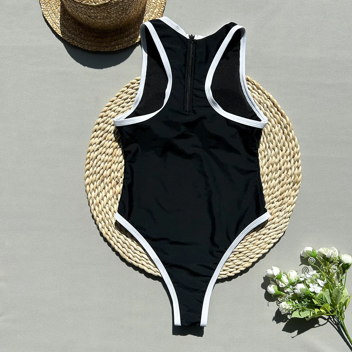Sexy Sleeveless Stitching One Piece Swimsuit