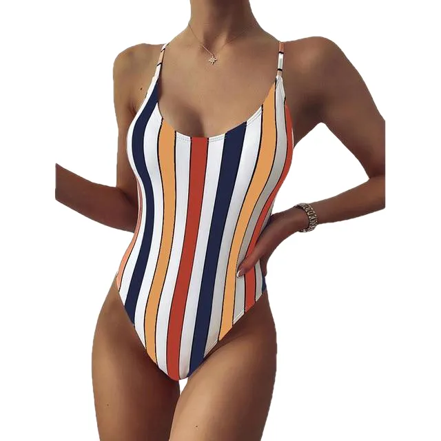 Sexy Women's Stripe Print Monokini Siwmsuits One Piece