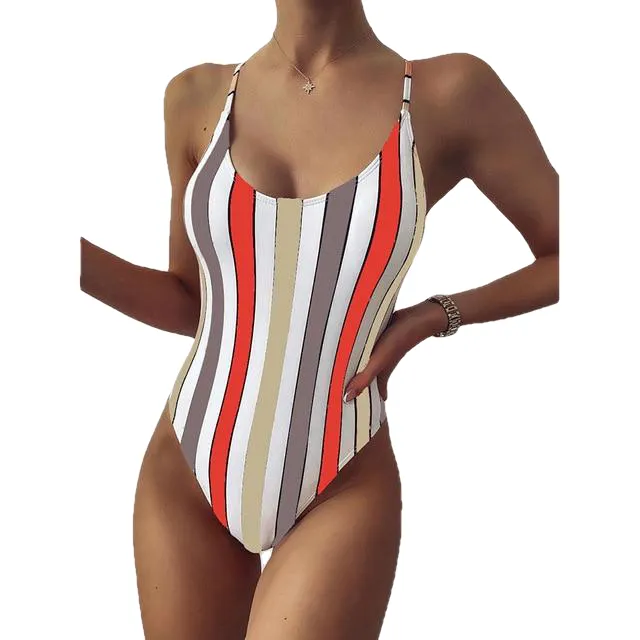 Sexy Women's Stripe Print Monokini Siwmsuits One Piece